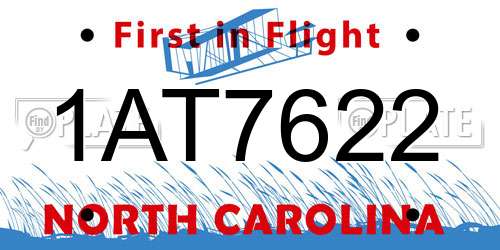 1AT7622 North Carolina License Plate