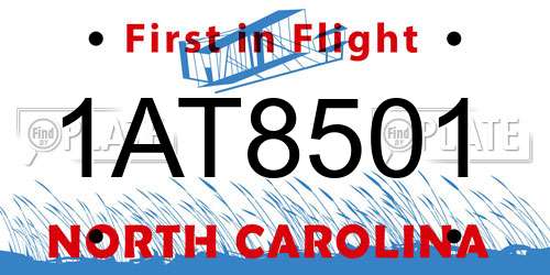 1AT8501 North Carolina License Plate