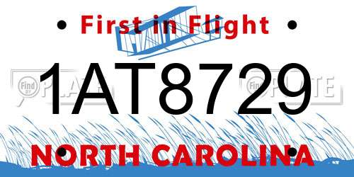 1AT8729 North Carolina License Plate