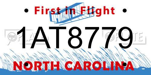 1AT8779 North Carolina License Plate