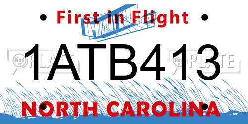 1ATB413 North Carolina License Plate