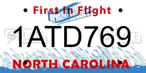 1ATD769 North Carolina License Plate