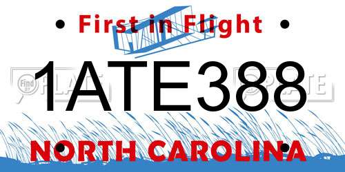 1ATE388 North Carolina License Plate