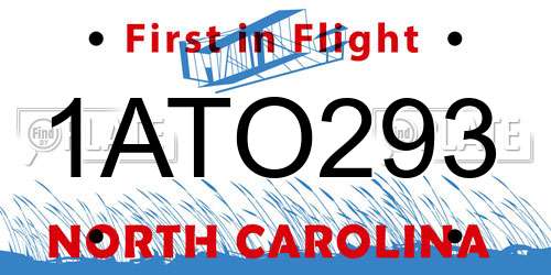 1ATO293 North Carolina License Plate