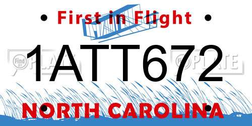 1ATT672 North Carolina License Plate