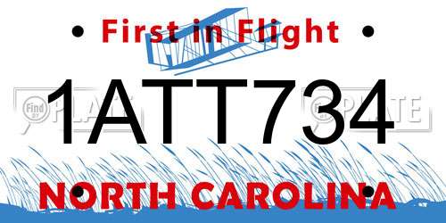 1ATT734 North Carolina License Plate