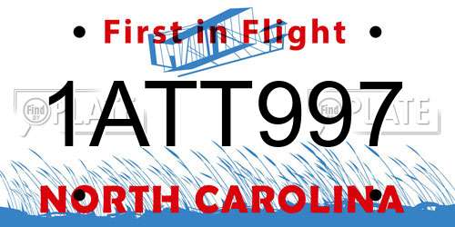 1ATT997 North Carolina License Plate
