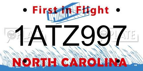 1ATZ997 North Carolina License Plate