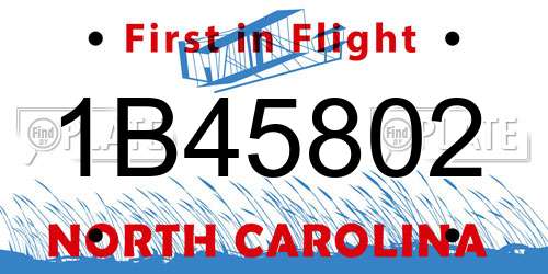 1B45802 North Carolina License Plate