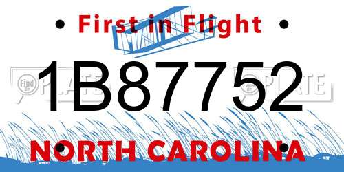 1B87752 North Carolina License Plate