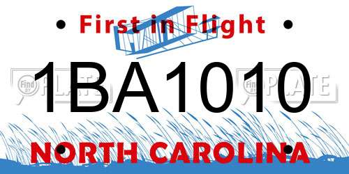 1BA1010 North Carolina License Plate