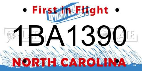 1BA1390 North Carolina License Plate