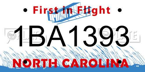 1BA1393 North Carolina License Plate