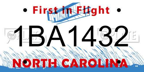 1BA1432 North Carolina License Plate