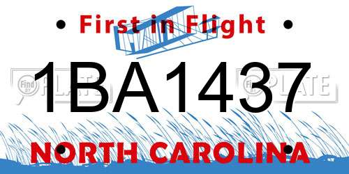 1BA1437 North Carolina License Plate