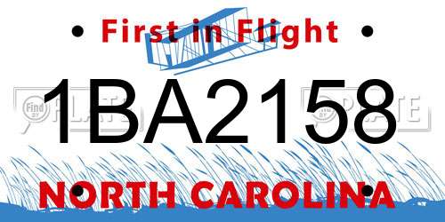 1BA2158 North Carolina License Plate
