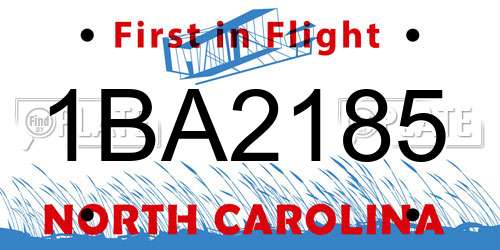 1BA2185 North Carolina License Plate
