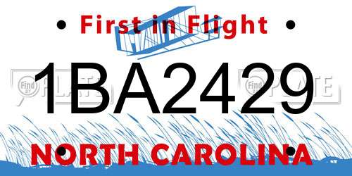 1BA2429 North Carolina License Plate