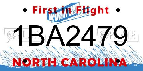 1BA2479 North Carolina License Plate