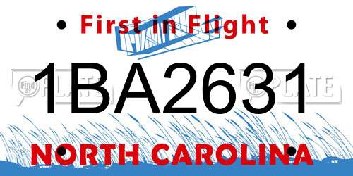 1BA2631 North Carolina License Plate