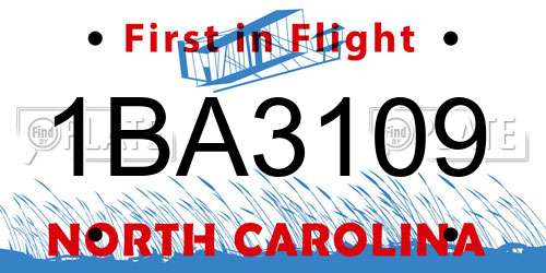 1BA3109 North Carolina License Plate