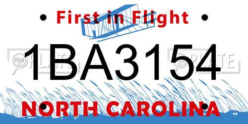 1BA3154 North Carolina License Plate
