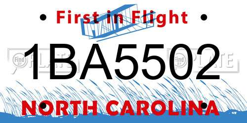 1BA5502 North Carolina License Plate