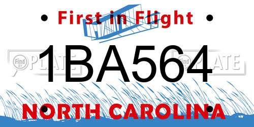 1BA564 North Carolina License Plate