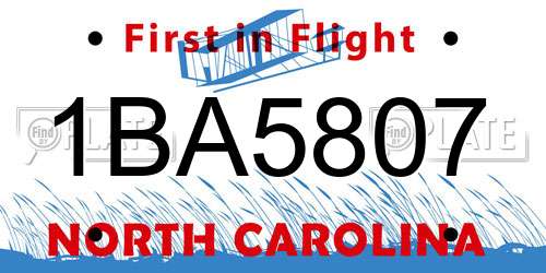 1BA5807 North Carolina License Plate