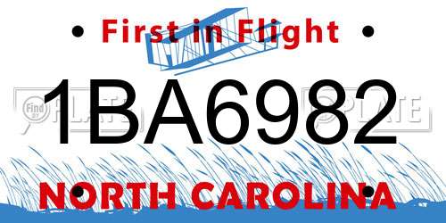 1BA6982 North Carolina License Plate