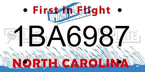 1BA6987 North Carolina License Plate