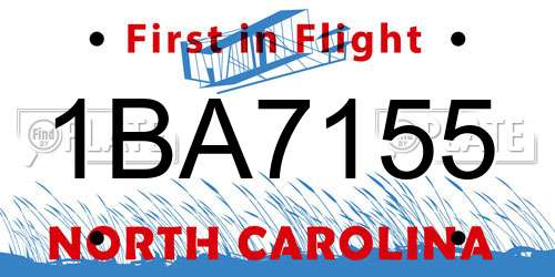 1BA7155 North Carolina License Plate