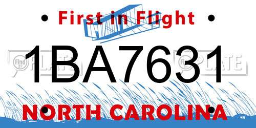 1BA7631 North Carolina License Plate