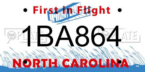 1BA864 North Carolina License Plate