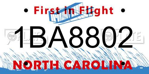1BA8802 North Carolina License Plate