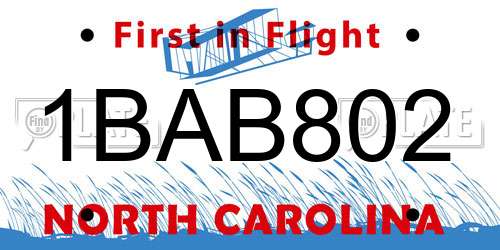 1BAB802 North Carolina License Plate