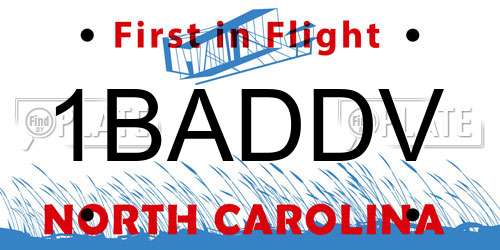 1BADDV North Carolina License Plate