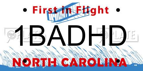 1BADHD North Carolina License Plate