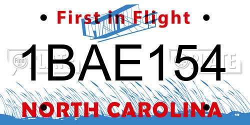 1BAE154 North Carolina License Plate