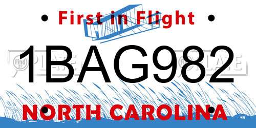 1BAG982 North Carolina License Plate