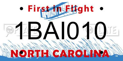 1BAI010 North Carolina License Plate