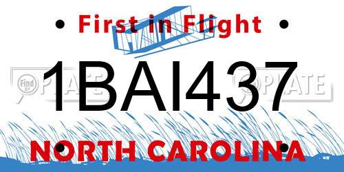 1BAI437 North Carolina License Plate