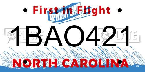1BAO421 North Carolina License Plate