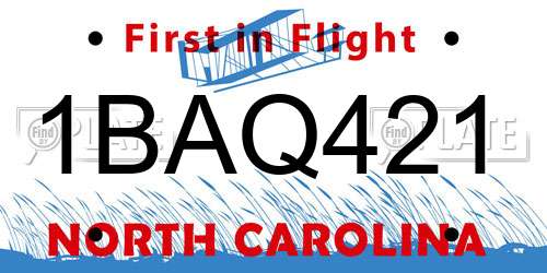 1BAQ421 North Carolina License Plate