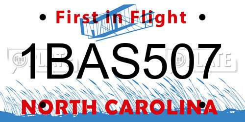 1BAS507 North Carolina License Plate