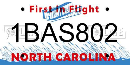 1BAS802 North Carolina License Plate