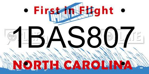 1BAS807 North Carolina License Plate