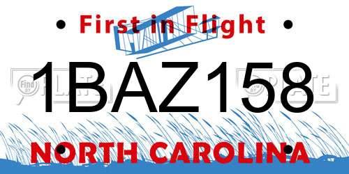 1BAZ158 North Carolina License Plate