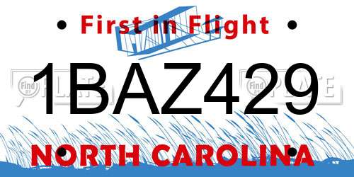 1BAZ429 North Carolina License Plate