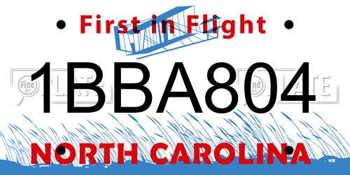 1BBA804 North Carolina License Plate